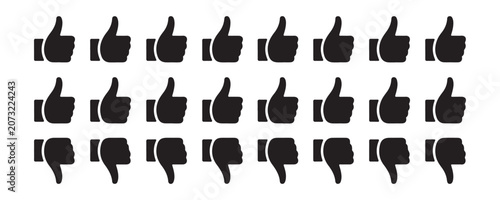 Schilderij op canvas Collection of black vector icons with thumbs up and down