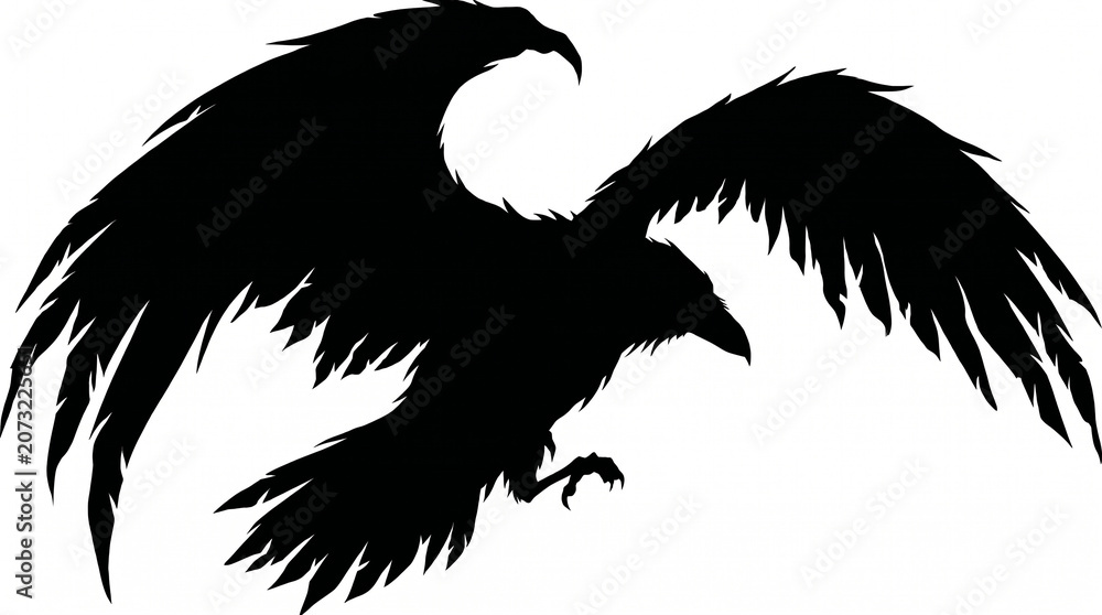 Obraz premium Black eagle silhouette, bird icon, wildlife symbol, graphic illustration