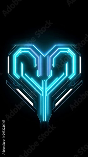Futuristic Cyberpunk Neon Heart Vertical Loop with Blue Tech Lines 
