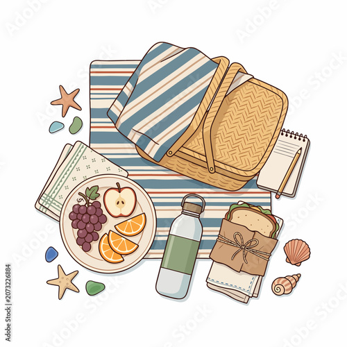 Picnic basket with food and drink 8.