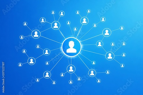 Global Social Network Connection Concept with Connected User Icons on Blue Technology Background