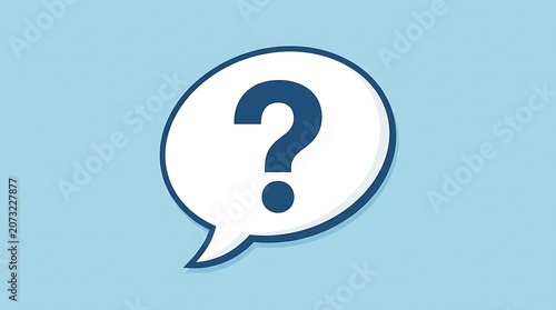 Question mark symbol inside a speech bubble icon on a light blue background