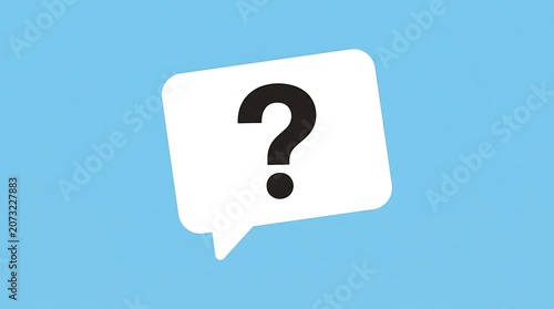 White speech bubble with a black question mark icon on a light blue background