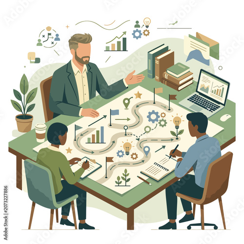 Business team discussing strategy and planning.