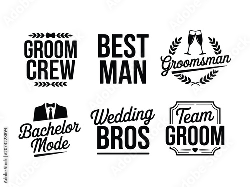 Foto Collection of black weddingthemed typography designs featuring phrases for groom