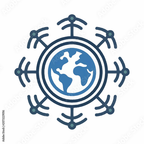 Global connectivity symbol with earth and network design.