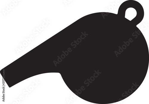 Minimalist whistle silhouette vector icon, black sports whistle symbol for coaching and refereeing, simple athletic equipment graphic for game signals
