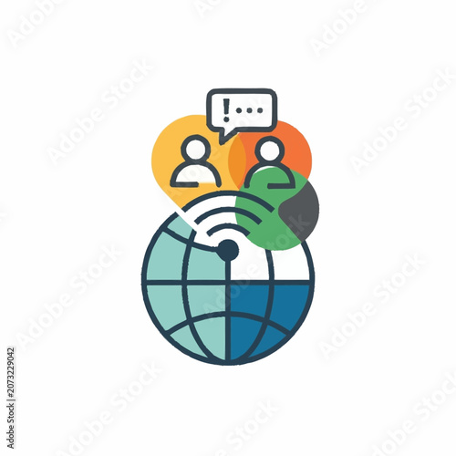 Colorful global communication and social media icon design.