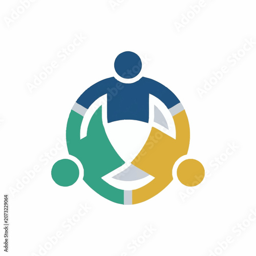Colorful abstract logo with human figures and circular design.