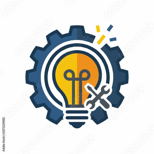 Creative light bulb with gear and wrench icon design.