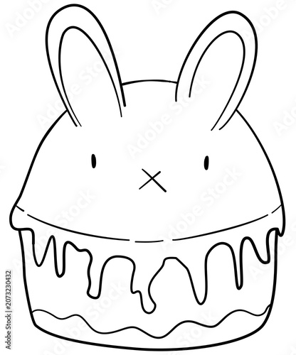 Cute rabbit cupcake line art