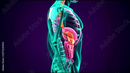 Acid Reflux Anatomical Human Organs Rotation. 4K Video