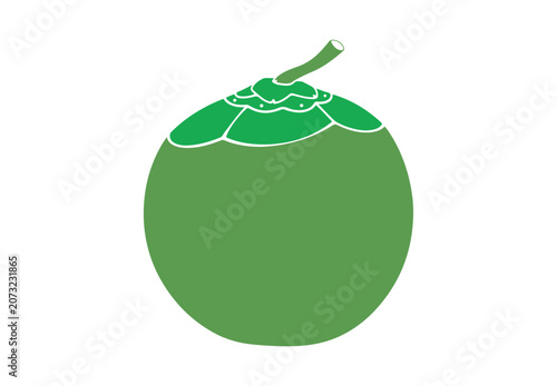 Green coconut fruit icon isolated on white for packaging and branding.