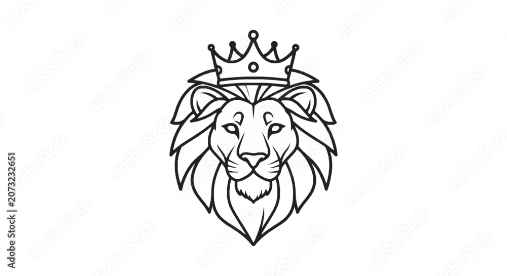 Fototapeta premium Lion head with crown logo, vector illustration