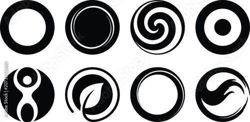Abstract Circular Logo Icons Set with Minimal Geometric Shapes and Organic Design Elements