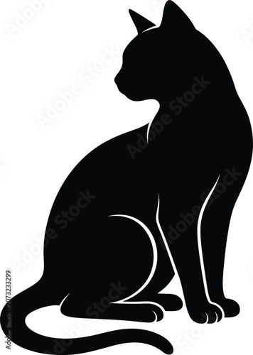 Black cat sitting and looking back side view silhouette vector