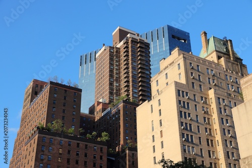 Hell's Kitchen neighborhood street view in New York. Architecture of 9th Avenue.