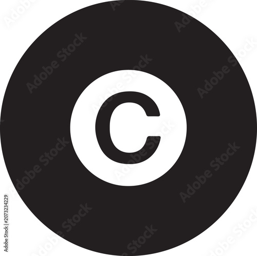 Black and white copyright symbol, vector icon, simple design, flat style
