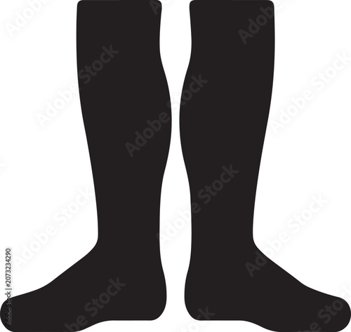 Black knee-high socks, solid color socks, foot and leg illustrations, vector footwear, sock design elements