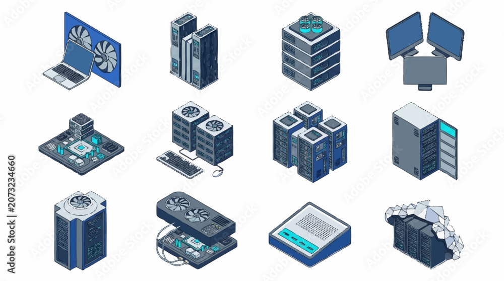 Fototapeta premium Isometric Technology Devices and Servers Collection.