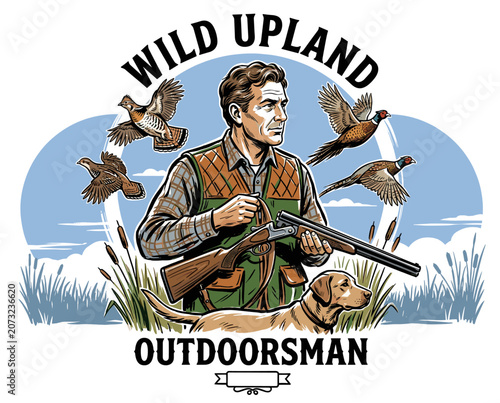 Obraz na plátně Wild upland outdoorsman vector emblem