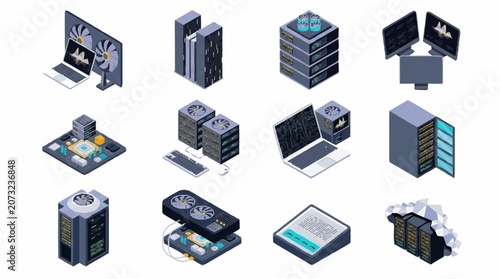 Obraz na płótnie Isometric Technology Devices and Servers Collection.