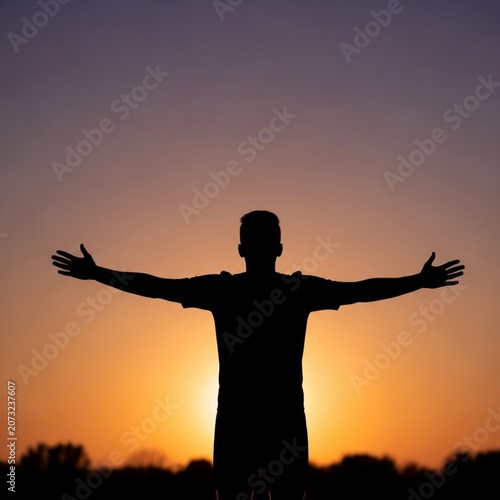 Silhouette of a Soccer Player Celebrating Goal at Vibrant Sunset with Copy Space - Created with Generative AI
