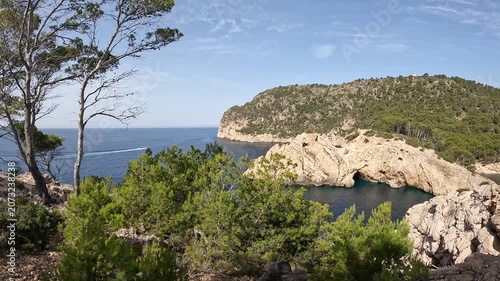 Handheld Shot of Rugged Sea Cliffs Along the Mallorca Coastline, Balearic Islands, Spain