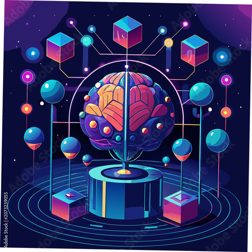 Advanced AI Technology Network with Connected Data Nodes and Digital Intelligence Vector