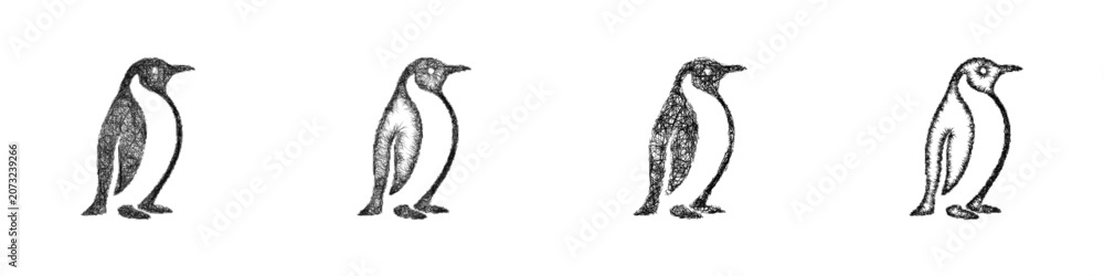 Obraz premium Black and white sketch penguin logo design set