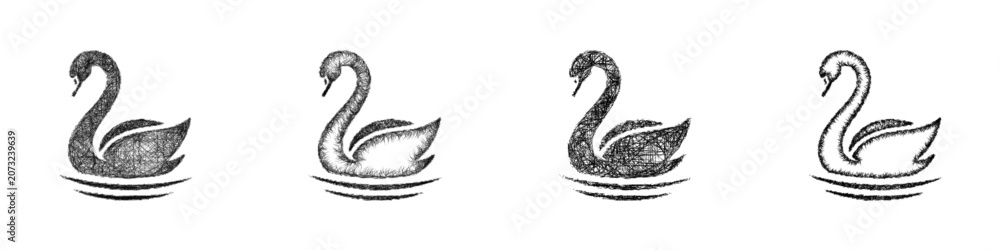 Fototapeta premium Sketch swan logo design set