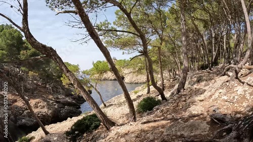 POV Walk Down a Steep Rocky Coastal Path Arriving at a Secluded Cove, Mallorca, Spain