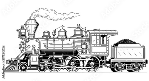 Quadro su tela Vintage Steam Locomotive Train Engine Line Art