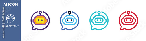 Foto AI assistant chatbot outline icon set with robot head in speech bubble for custo