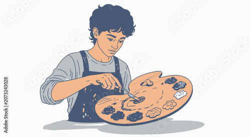 Young Male Artist Mixing Oil Paints on Palette
