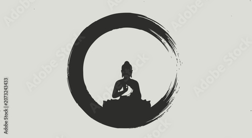Zen Buddha Silhouette within Enso Brush Stroke Circle