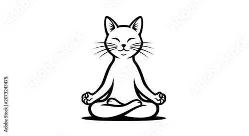 Zen Cat Meditating in Lotus Position Line Art