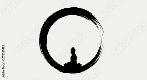 Zen Enso Circle with Meditating Buddha Silhouette