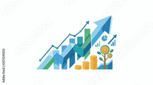A colorful infographic depicting growing profits and investment