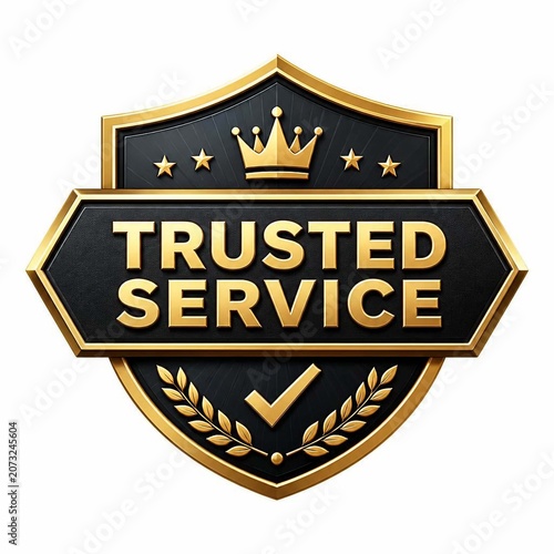 Premium gold and black badge with crown and checkmark for trusted service