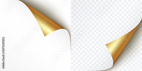 Foto Curled page corner isolated on transparent and white background