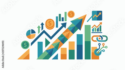 A colorful graphic illustration of various charts and graphs showing business growth