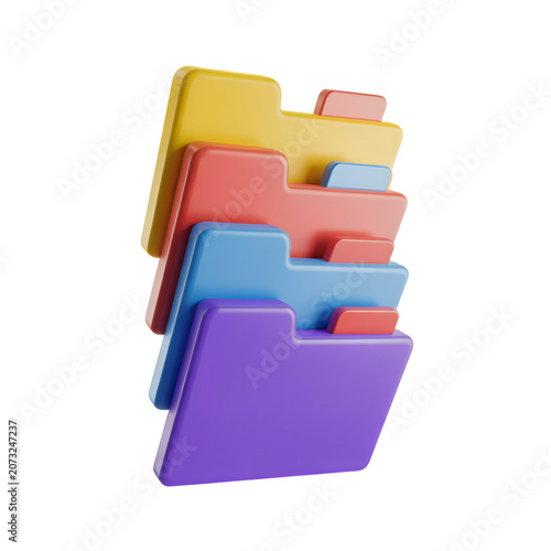 3D Icon Stack of colorful office folders, isolated transparent background