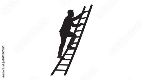 Bild auf Leinwand Man Climbing A Ladder Black Silhouette male