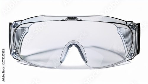 clear plastic safety glasses on a white background