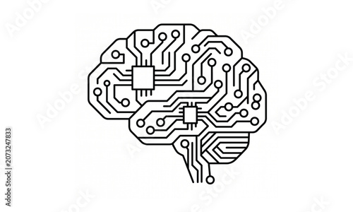 AI brain concept icon vector artificial intelligence technology circuit neural network line art