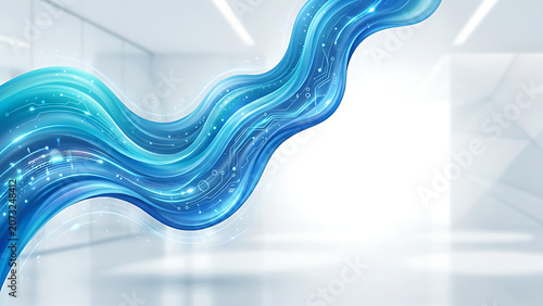 Abstract blue fluid waves with soft gradients and futuristic technology style, clean corporate background, modern business presentation design, vibrant colors, copy space, ultra detailed.