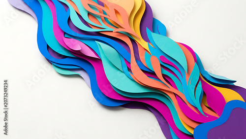 Abstract 3D paper cut layers with vibrant colors and depth effect, modern creative background, advertising banner design, clean composition, high detail.