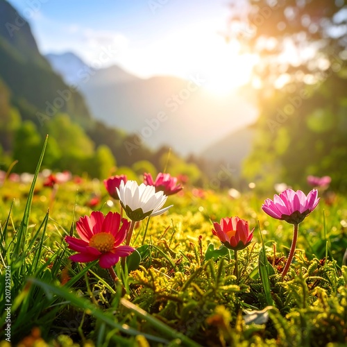 Vibrant flowers in a sunny meadow.