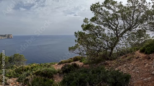 Panning Shot of Sa Dragonera Island Viewed from the Mallorca Coastline, Spain